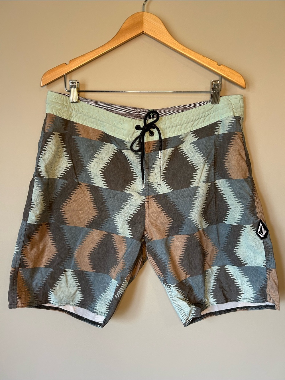 Volcom Men’s Geo Aztec Swim Shorts in Teal & Brown